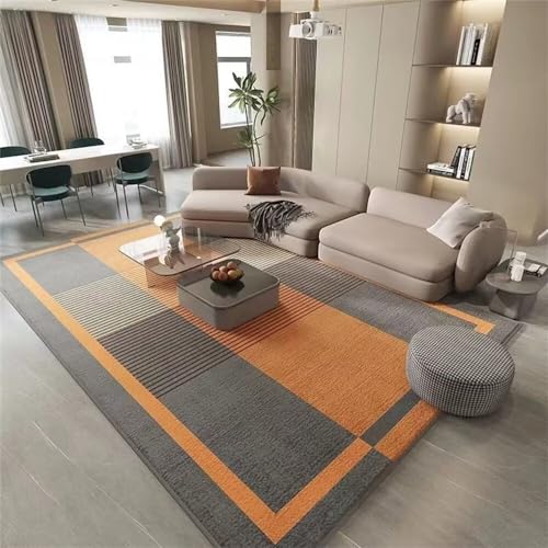 RUGMRZ Waschbarer Teppich Wohnzimmer Teppich Büro Orange grau hell Luxus Teppich Bereich Teppich Dekoration modernen Stil rutschfest Bettvorleger Schlafzimmer Teppich Flach Gewebt 160 x 230 cm von RUGMRZ