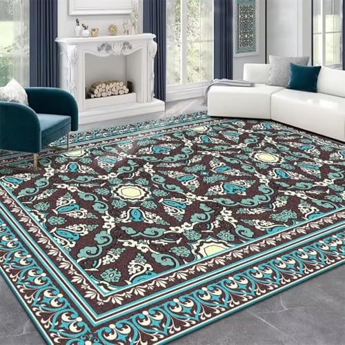 RUGMRZ Waschbarer TeppichTeppich Waschbar outdoorteppich 90x150CM langlebig und Teppiche BlauLandschaftlicher Blumenteppich Teppich von RUGMRZ