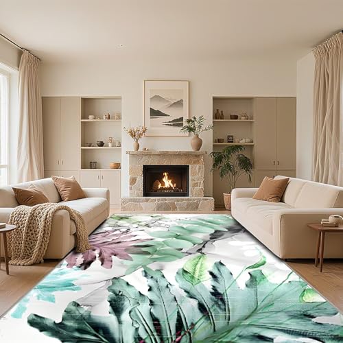 RUGMRZ Weich Bettumrandung Teppich Groß Grün 180x220cm,Blattmuster Pflegeleicht für Wohnzimmer,Terassenaussen,Vorzimmer von RUGMRZ