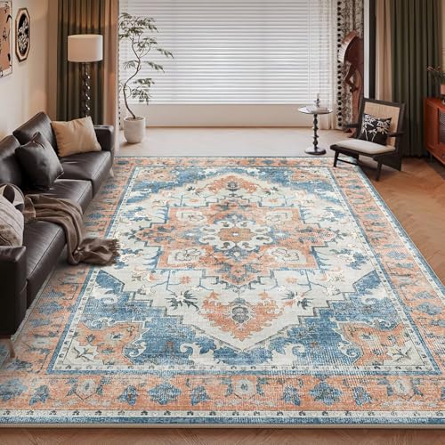 RUGMRZ Weich Teppich Bürostuhl Geeignet 120x160cm,Blau, Orange,Blumenmuster für Gaming Zimmer,Unter Schreibtisch,Neben Couch von RUGMRZ