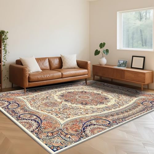 RUGMRZ Weich Teppich Kurzflor 100X200cm,Waschbar Blumenmuster Braunfür Wohnzimmer,Schlafzimmer,Büro von RUGMRZ