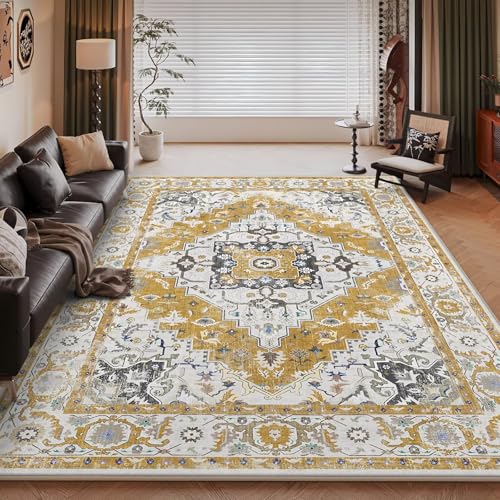 RUGMRZ Weich Teppich für Balkon 50x80cm,Gelb Fußmatten,Traditionelles Design für Schlafzimmer,Terrasse,Esszimmer von RUGMRZ