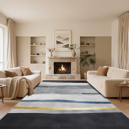 RUGMRZ Weich Teppiche Wohnzimmer Grau 90x190cm,Moderne Geometrie Waschbar In Waschmaschine für Kinderzimmer,Terrasse,Küche von RUGMRZ