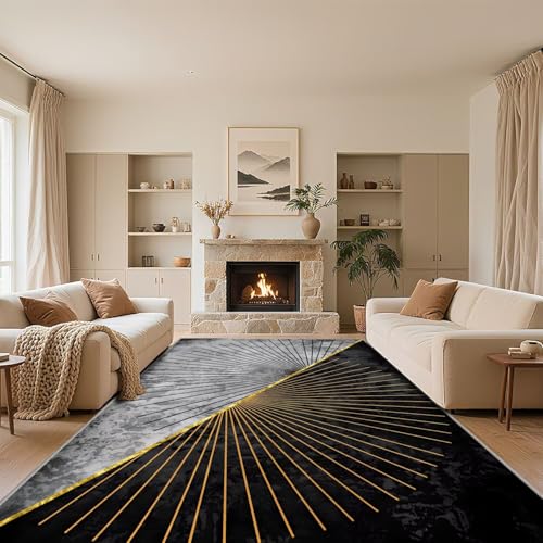 RUGMRZ Weich Teppiche Wohnzimmer Schwarz 90x190cm,Moderne Geometrie Waschbar für Kinderzimmer,Terrasse,Küche RUGMRZ Weich Teppiche Wohnzimmer Schwarz 90x190cm,Moderne Geometrie Waschbar für Kinderzimmer,Terrasse,Küche von RUGMRZ
