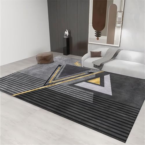 RUGMRZ Weicher TeppichSchlafzimmers Kinderteppich Teppich Anti rutsch 120x160CM Kinderzimmer SchwarzGrauer Goldener Streifen-Teppich. Flur läufer von RUGMRZ