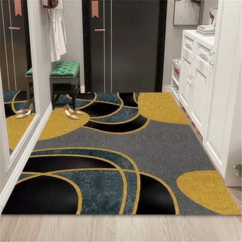 RUGMRZ Wohnzimmer Teppich Kurzflor 180X250Cm Zimmer Dekoration Schwarz Rutsch Outdoor Rug Unter Esstischflurtür Schmutzabweisend Und rutschfest Kunst Gelb von RUGMRZ
