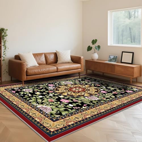 RUGMRZ Wohnzimmer Teppich Schwarz 180X250cm,Retro-Stil Antirutsch Kurzflor Waschbar für Leseecke Kinderzimmer,Büro,Balkon von RUGMRZ