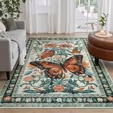 RUGMRZ Wohnzimmerteppich Modern 80X160Cm Bett Teppich 1 Grün Deko Flur Vorzimmer Retro Schmetterling Heimdekoration Wohnzimmer Schlafzimmer von RUGMRZ
