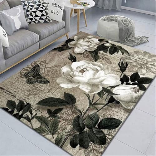 RUGMRZ Wohnzimmerteppich Modern Graues schwarzes Blumenmuster Design rutschfest Fussmatte Innen 200x250cm von RUGMRZ