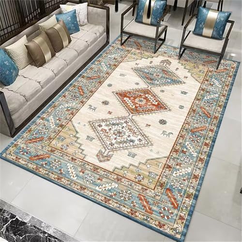 RUGMRZ XXL Teppich 170x240CM waschbar in Waschmaschine mädchen Blau Oranges Retro-Blumen-Teppich Baby kinderzimmer von RUGMRZ