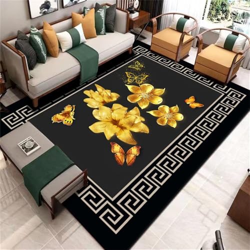 RUGMRZ XXL Teppich Unter Esstisch 300x400CM Kinderzimmer komfortable Schalldämmung Tschwarz Gelber Orientteppich mit Blumenmuster Kinderteppich Waschbar für Kinder RUGMRZ XXL Teppich Unter Esstisch 300x400CM Kinderzimmer komfortable Schalldämmung Tschwarz Gelber Orientteppich mit Blumenmuster Kinderteppich Waschbar für Kinder von RUGMRZ