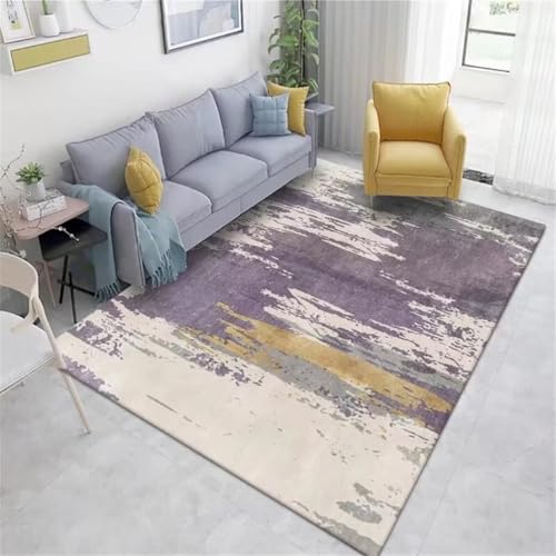 RUGMRZ esszimmer deko Vorzimmer Teppich 100x150CM kinderzimmer teppiche weich Pflaumenblau EIN grau-Goldener Abstrakter Teppich. Für Draußen Wohnzimmer von RUGMRZ