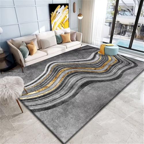 RUGMRZ korridor Teppich Bettvorleger 80x150CM Balkon kuschelige teppiche Grau Goldener Streifenteppich Wohnzimmer kurzflor Outdoorteppich RUGMRZ korridor Teppich Bettvorleger 80x150CM Balkon kuschelige teppiche Grau Goldener Streifenteppich Wohnzimmer kurzflor Outdoorteppich von RUGMRZ