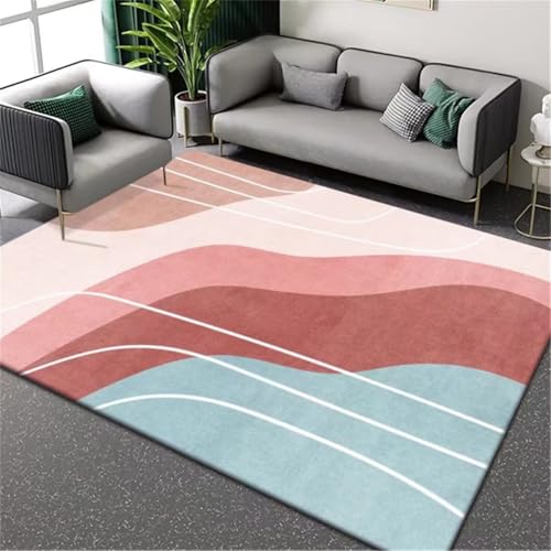 RUGMRZ rutschfest Büroteppich rosa blau 80x120cm, Vintage Fußmatte Modernes minimalistisches Design für Wohnzimmer Mädchenzimmer von RUGMRZ