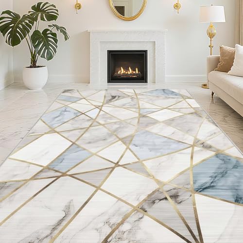 RUGMRZ rutschfest Fussmatte Innen 60X90cm,Pflegeleicht Geometrisches Design Blaufür Schlafzimmer,Wohnungs,Küche von RUGMRZ
