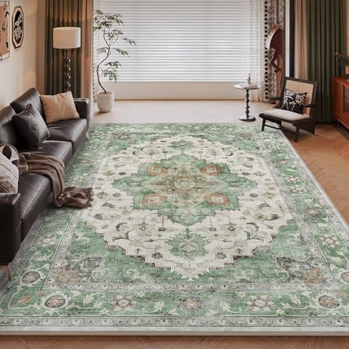 RUGMRZ rutschfest Teppich Wohnzimmer Vintage 60x90cm,Hellgrün Schmutzfangmatte Innen,Geometrische Blumen für Esszimmer,Haustür,Küche von RUGMRZ