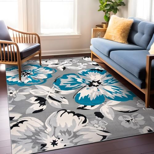 RUGMRZ rutschfest Teppich Wohnzimmer Waschbar 160x230cm,Grau,Blumenmuster für Couchtisch,Neben Bett,Weltraum von RUGMRZ
