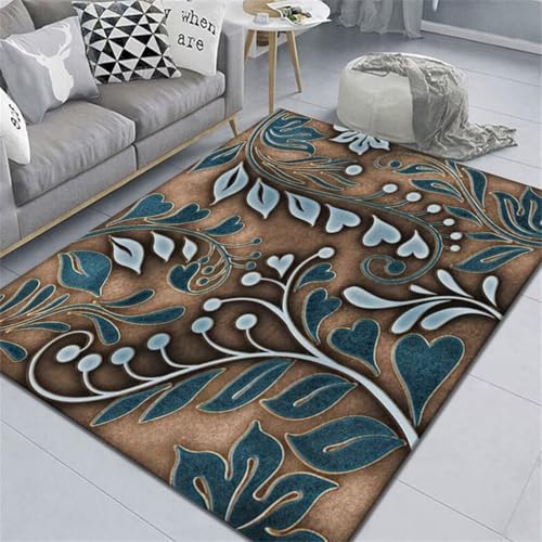 RUGMRZ small Bedroom Rugs for Adults Teppich Bett 80x120CM XXL läufer P Kaffeebraun Blauer mit Pflanzenmuster waschbare teppiche Wohnzimmer Teppichs von RUGMRZ