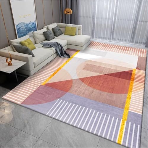 Spielteppich Rosa lila geometrische Mädchen Zimmer Design langlebig Runder Teppich 200x250cm von RUGMRZ