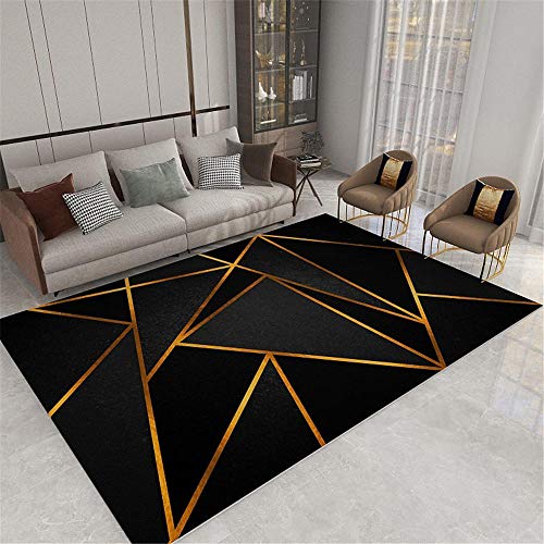 Teppiche Modern Designer Für Wohnzimmer Moderne Minimalistische Geometrie Elegant Tapisch Schwarzes Gold Waschbarer Teppich Kinderzimmer60X90cm von RUGMYW