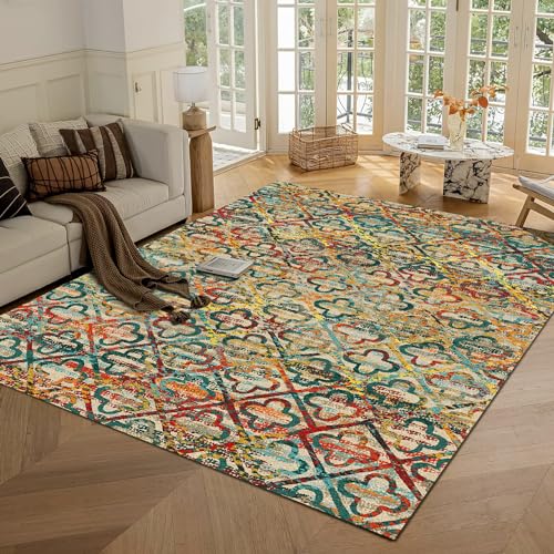 RUGSURE Teppich, vierblättriges Kleeblatt, mehrfarbig, 1,2 x 1,8 m von RUGSURE