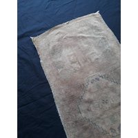 Kleine Oushak Teppich Vintage Handgemachte Wolle Kleine Pastell Runner 3'7 "X 1'7" Ft /114 X 52 cm von RUGSVINTAGEART