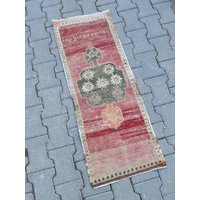 Vintage Oushak Mat Rug Entry Decor Pillow Area Turkish Yastik Knotted Wool 3.9x1.5Ft von RUGSVINTAGEART