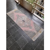 Vintage Oushak Teppichläufer Handgeknüpfte Wolle, Rosa Medaillon | 2x6 von RUGSWORLDD