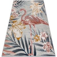 Teppich Strukturell botanic 65263 Flamingo, Blumen flach gewebt für Balkon, Terrasse - grau multicolour 137x190 cm von RUGSX