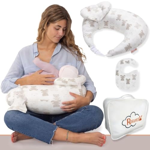 RUGUIES Stillkissen. Ergonomisches Stillkissen. Stillkissen Bezug aus 100% Baumwolle, Waschbar, mit Tasche und Verstellbarem Gurt, Kleines 45° Anti-Reflux-Kissen für Babys. von RUGUIES