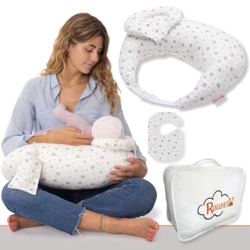 RUGUIES Stillkissen. Ergonomisches Stillkissen. Stillkissen Bezug aus 100% Baumwolle, Waschbar, mit Tasche und Verstellbarem Gurt, Kleines 45° Anti-Reflux-Kissen für Babys. von RUGUIES