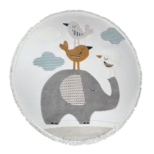 RUGURA Teppich Kinderzimmer Junge Mädchen Kinderteppich Spielteppich Kurzflor 160cm Rund Elefant von RUGURA