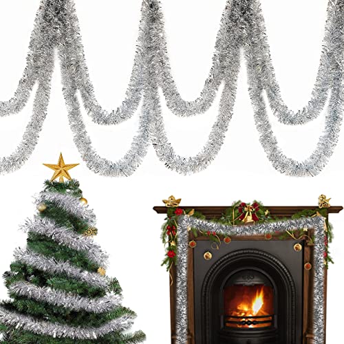 RUHM 12 M Weihnachtsbaum Lametta Girlande,Weihnachtsbaum Deko Lametta,Weihnachtsgirlande Glitzer,Lametta Girlande Silber,Weihnachtsbaum Girlande Silber,Girlande Weihnachten Lametta (Silber) von RUHM