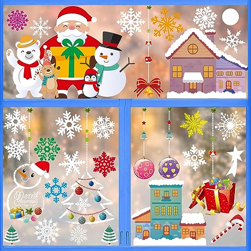 Weihnachtsfensteraufkleber,Weihnachts Aufkleber Fenster,Wiederverwendbare Fensterbilder Weihnachten,Fensterbilder Weihnachten Selbstklebend Kinder,Fensterdeko Weihnachten Kinder von RUHM