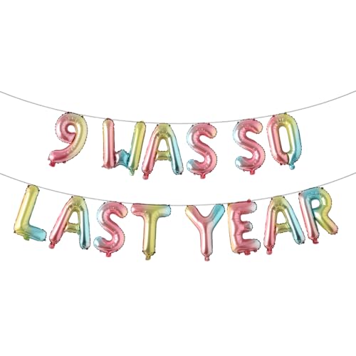 10. Geburtstag Dekorationen Happy 10 Old Birthday Dekorationen Doppelstellige Geburtstag für Mädchen Dekorationen 9 Was So Last Year Luftballons Banner (9 Was So Last Year Regenbogen) von RUIANSI