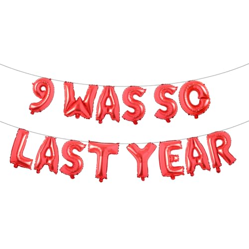 10. Geburtstag Dekorationen Happy 10 Old Birthday Dekorationen Doppelstellige Geburtstag für Mädchen Dekorationen 9 Was So Last Year Luftballons Banner (9 Was So Last Year Rot) von RUIANSI