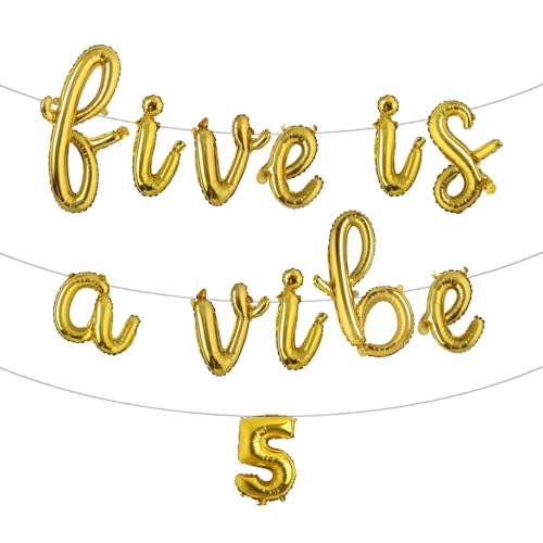 Five is a Vibe 5th Birthday Decorations Groovy Foil Balloons for 60s 70s Five Year Retro Hippie Party Supplies Groovy Party Favors (L Five Is A Vibe 5 Gold) von RUIANSI