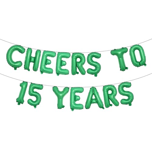 Mehrfarbiges Ballonbanner "Cheers to 15 Years" – Party-Dekoration zum 15. Jahrestag und Geburtstag (Cheers to 15 Years) Grün von RUIANSI