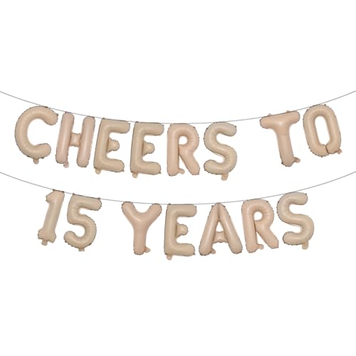 Mehrfarbiges Ballonbanner "Cheers to 15 Years" – Party-Dekoration zum 15. Jahrestag und Geburtstag (Cheers to 15 Years) Karamellfarben von RUIANSI