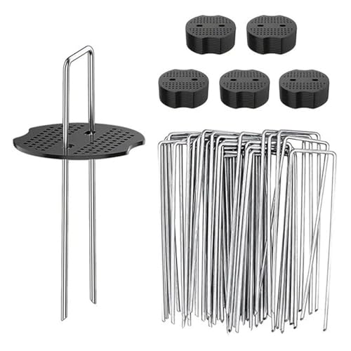 RUIBIFU Unkrautvlies Haken, Erdhaken 50 Stück + 50 Stück Unterlegscheiben (150 x 40mm, Ø2,5mm) Anti Rost Verzinkte Bodenanker, Erdnägel aus Stahl im Set zur Befestigung von Unkrautflies von RUIBIFU