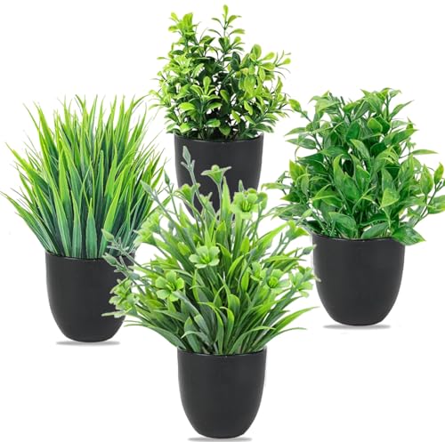 RUIBIXING 4 Stück Kunstpflanze mit Topf, Künstliche Plastik Pflanze Deko, Klein Fake Plant Topfpflanze Emulation Pflanze Künstlich für Schreibtisch, Haus, Balkon und Bad Dekoration von RUIBIXING