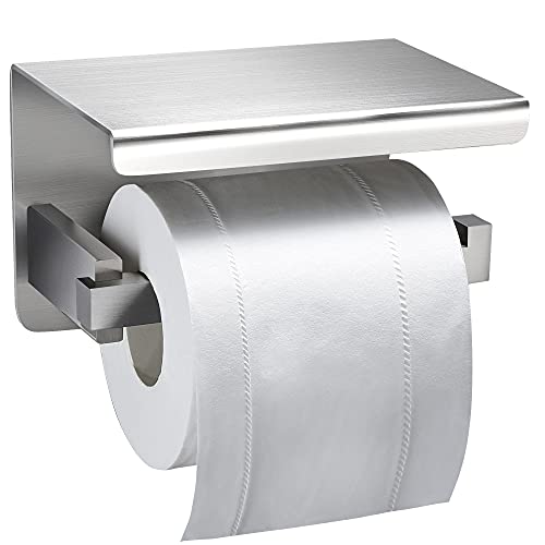 RUICER Toilettenpapierhalter Ohne Bohren mit Ablage - Klopapierhalter Edelstahl WC Rollenhalter Wandhalterung Klorollenhalter für Badzimmer von RUICER