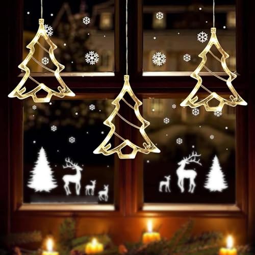 LED-Lichter für Weihnachten, 3 Stück, LED-Lichterkette, batteriebetrieben (nicht im Lieferumfang enthalten), mit Saugnäpfen, Fenster, Lichterkette, für den Außenbereich, Innenbereich, von RUICUBEI