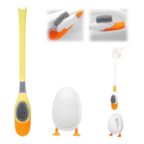 Taucherente Toilettenbürste für Badezimmer mit Halterung, niedliche Ente, Lüftungsschlitz, 360 ° runde Basis aus Silikon, Scheuerbürste, Toilettenbürste, Bürste (Gelb) von RUICUBEI