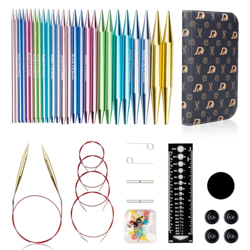 RUIDI Rundstricknadel-Set, Warmes & Leichtes Rundstricknadeln Set Austauschbar mit Etui & Zubehör, 13 Paare Rundstricknadeln (10cm) in Größen von 2,75 mm bis 10 mm (Aluminium) von RUIDI