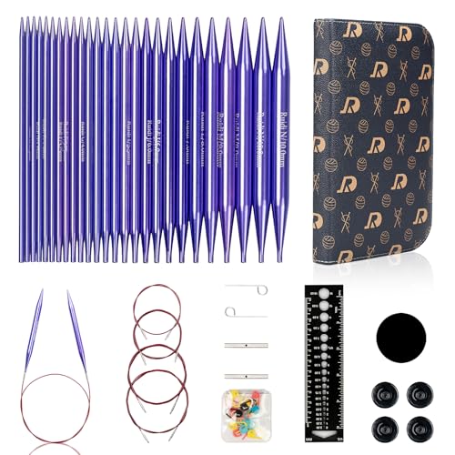 RUIDI Rundstricknadeln Set, Lange Aluminium Austauschbare Rundstricknadeln Set mit Etui & Zubehör, 13 Paar Rundstricknadel-Set (13cm) in den Größen von 2,75 mm bis 10 mm (Violett) von RUIDI