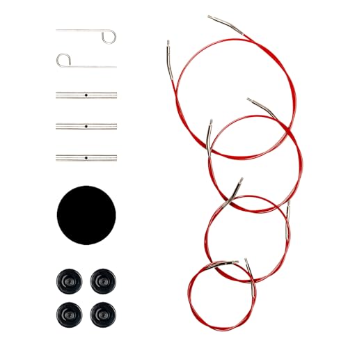 Ruidi Austauschbares Kabel-Set für RUIDI austauschbare Rundstricknadeln (Rot, 32 cm, 38 cm, 43 cm, 56 cm) von RUIDI