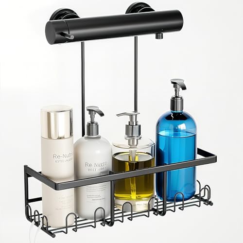 RUIHANDA Duschablage Zum Hängen - Duschablage Ohne Bohren | Duschregal Hängen mit 12 Haken | Shampoo Halterung Für Dusche (Schwarz) von RUIHANDA