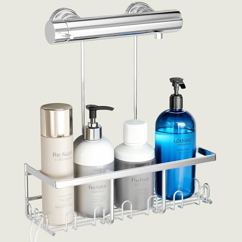 RUIHANDA Duschablage Zum Hängen - Duschkorb Ohne Bohren aus Edelstahl | Duschregal Hängen mit 12 Haken | Shampoo Halterung Für Dusche (Silber) von RUIHANDA
