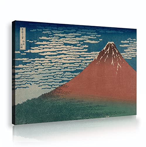 RUIHOME Decor Feiner Wind klares Wetter Roter Fuji auf Leinwand gedruckt gerahmte Wandkunst von Katsushika Hokusai Elegante Wohnkultur für Wohnzimmer Schlafzimmer 70x100cm Innenrahmen von RUIHOME Decor